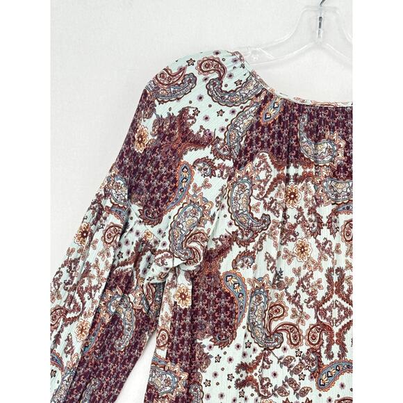 Willow Root Blouse Women s Size L Multi Floral Long Sleeve Tie Detail - Picture 12 of 15